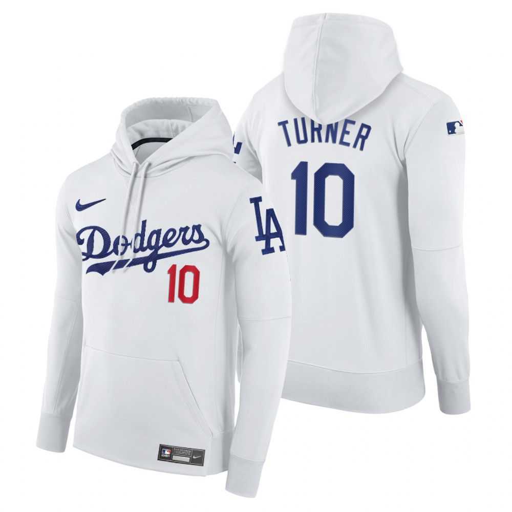 Men Los Angeles Dodgers 10 Turner white home hoodie 2021 MLB Nike Jerseys